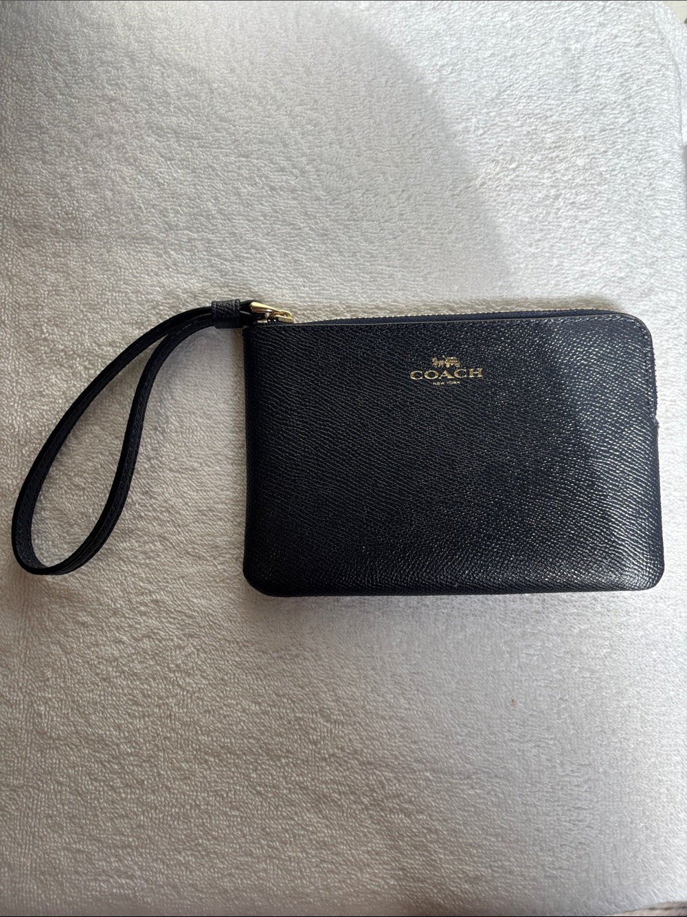 Coach Navy Blue  Leather Wristlet with Gold Logo Accent
